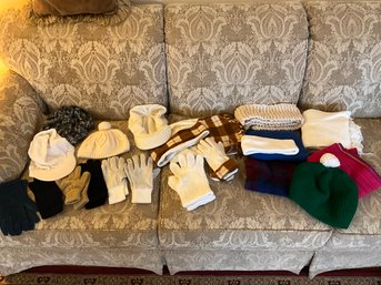 Large Lot Of Ladies Gloves Scarves And Winter Hats