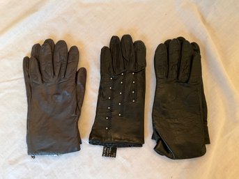 Lot Of 3 Genuine Leather Ladies Gloves Size 6.5