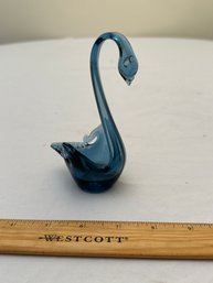 Vintage Blown Pulled Glass Blue Glass Swan Figurine Cobalt Blue Glass Swan Trinket Dish