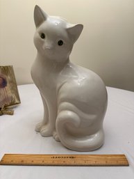 Vintage Life Size 14 Inch White Cat Decorative Statue