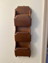 Vintage Mid Century 3 Tier Wood Hanging Mail Holder