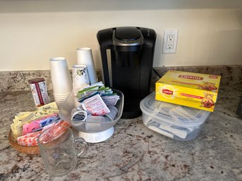 Coffee Tea Hot Chocolate, Keurig Station, Sugar, Cups, Teabags, Hot Chocolate, See Photos