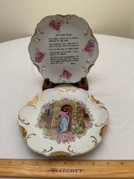 Vintage Porcelain Decorative Lord's Prayer And Jesus Knocking On Door Plaques Japan Trimmed In 18K Gold