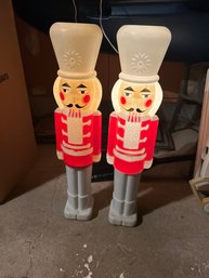 Set Of Lighted Vintage Christmas Soldiers Mint Condition 30 Inches High Weighted