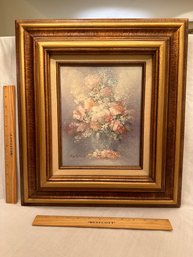 Vintage 18x16 Framed Oil On Canvas Painting Picture Flower Signed Russo