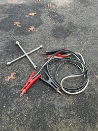 Set Of Heavy Duty Jumper Cables And 4 Star Lug Wrench