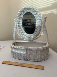 Vintage White Wicker Vanity Mirrored Basket Dresser Basket Boho Decor Bathroom Decor