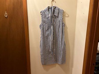 Tommy Hilfiger Simple Cotton Stripe Shirt Dress Sleeveless Marina Blue Size 10