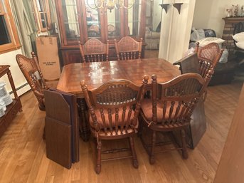 Mid Century Solid Wood Dining Table With 6 Chairs Additional Leaf And Table Pads