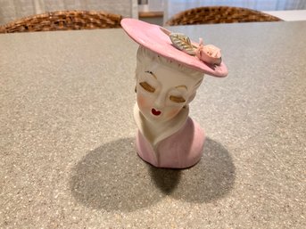 Vintage Irice Princess Goddess 4 Inch Lady Head Vase - Pink With Gold - Japan