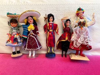 Lot Of 5 Vintage Souvenir Dolls From Around The World