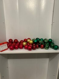 Lot Of Red,green Couple Of Gold Plastic Ball Ornaments With Box Of Hooks