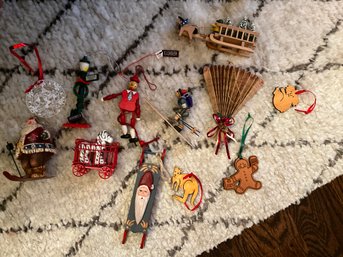 Lot Of Assorted Vintage Wood And Medal Christmas Ornaments
