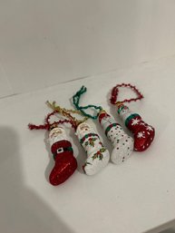 Lot Of 4 Blown  Glass 4 Inch Two Santas Two Snowmen Retro Ornaments Great Find