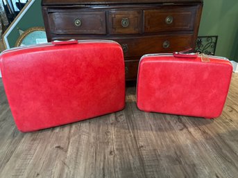 Set Of 2 Mid Century Lip Stick Red Samsonite Silhouette Suitcases