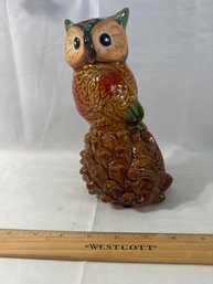 Pier 1 Imports Owl Perched On Pinecone Sitting Ceramic Statue Fall Boho Excellent
