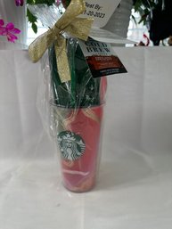Brand NEW Starbucks 16oz Acrylic Cold Cup Straw Lid Tumbler Cold Brew Coffee Gift Set