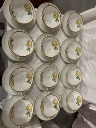 VINTAGE SET OF 12 THOMAS CHINA GERMANY MARSHALL NIEL PATTERN 7422 YELLOW ROSE SOUP CUPS AND SAUCERS