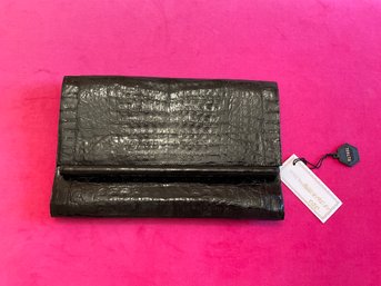 Nancy Gonzalez Large Front-Flap Crocodile Bar Clutch Bag, Black