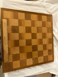Vintage 18x18 Hand Made Wood Chess Checkers Board Signed PRS 1973