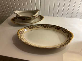 Legrand Superieur 'AMOURETTE' Limoges Paris Gravy Boat And 12 Inch Oval Serving Tray