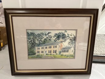 28.5x22.5 In Original Home Sweet Home Watercolor Painting - Framed And Matted