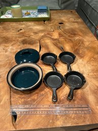 Clay Pot And 4 Mini Cast Fry Pans 3 Inch