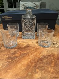 Barski Original Crystal 4 Glasses And Heavy Decanter Beautiful Set
