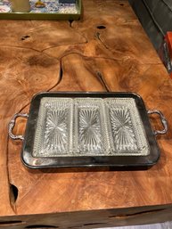 12x10 Metal With Glass Serving Tray Great For Snacks