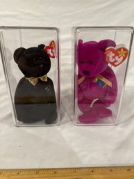 Lot Of 2 TY Beanie Babies 1999 The End Bear And Millennium Bear 1999 Always In Display Cases