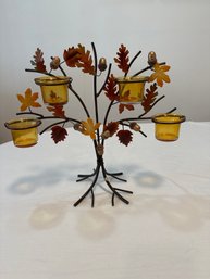 Acorns And Leaves Fall Decoration 4 Votive Candle Tea Lite Holder Amber Color