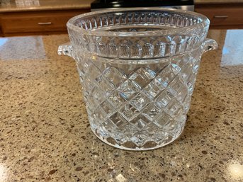 Vintage Crystal Glass Ice Bucket Barware Handles Diamond Waffle Pattern 5 Inch  Tall
