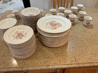 Vintage Stoneware Meadow Flowers Plate Set Dinnerware Service For 16