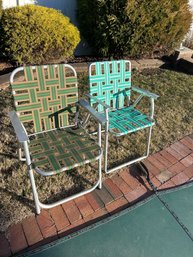 Two Aluminum Outdoor Old School Folding Chairs 34 Inches High