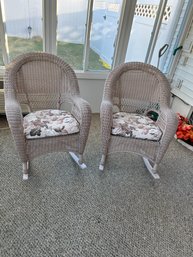 Set Of Two Beautiful Plastic Wicker Rocking Chairs In Excellent Condition 40 Inches High 21 Inches Wide