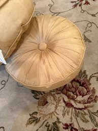 Set Of 2 - 14 Inch Round BHG Faux Silk Tufted Button Throw Pillows Wheat Color