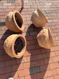 Lot Of 4 10 Inches High By 14 Inches Round Clay Pot Planters