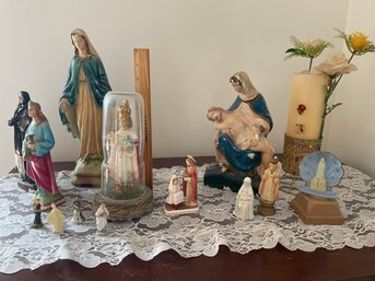 Lot Of Religious Statues And Mementos, And More
