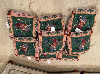 Lot Of 8 Festive Christmas Holiday Seat Cushions 15x15
