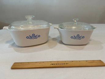 Set Of 2 Vintage Corning Ware Blue Cornflower Casserole Dishes With Lids 2.5 Qt & 1.75 Qt