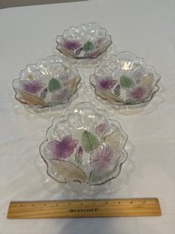 Set Of 4 Mikasa Japan Tinted Glass Tropical Hibiscus Dishes