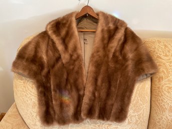 Ladies Vintage Mink Stole Wrap Formal Jacket Brown Autumn, M/L