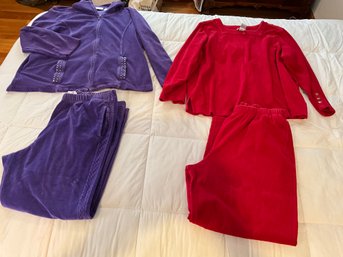 Lot Of 2 Ladies Velour Pants Suits Size 16 And Large