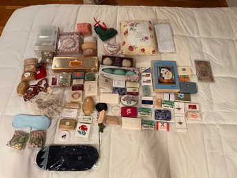 Lot Of Assorted Vintage Bar Of Soap Scented Drawer Sachets Soap Dish And More