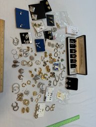 Large Lot Of Ladies Fashion Earrings Silver And Gold Tone Pierced And Clip On Vintage And Modern