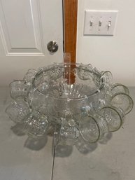Jeannette Crystal Glass Punch Bowl 12 Cups S Hooks Vintage Excellent Condition Great By For Parties