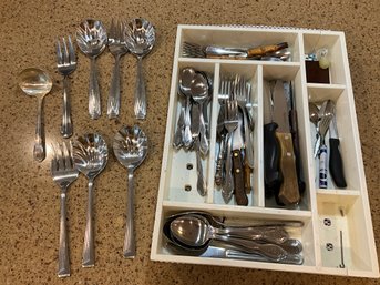 Vintage Stainless Serving Forks And Spoons And Assorted Silverware Plus