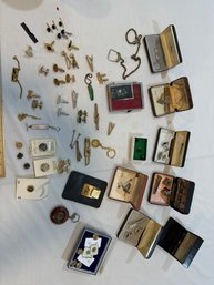 Vintage Lot Of Means Cufflinks Tie Clips Key Chains Pins See All Photos