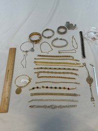 Large Lot Of Ladies Fashion Silver And Gold Tone Bracelets