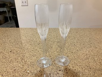 2 Mikasa Vintage Clear Crystal Flame D'Amore Fluted Champagne Glasses 10.5' Tall